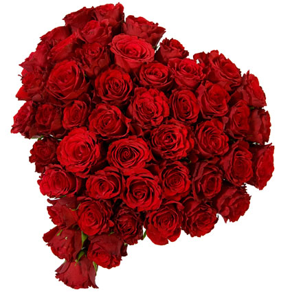 Sarkanu rožu pušķis sirds formā Valentīndienai